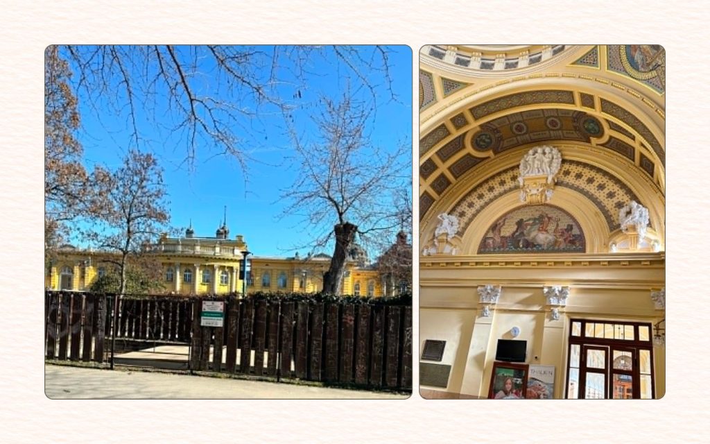Széchenyi Thermal Bath exterior and ornate interior architecture in Budapest