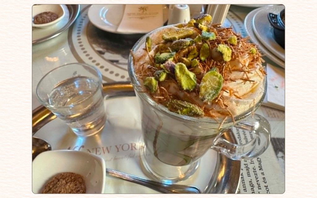 Pistachio coffee drink served at New York Café Budapest